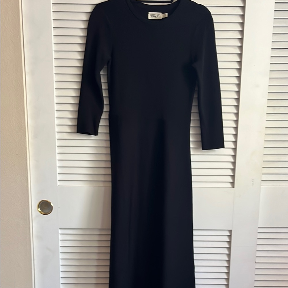 Eliza J Black Ribbed Sheath Dress 3/4 Sleeve